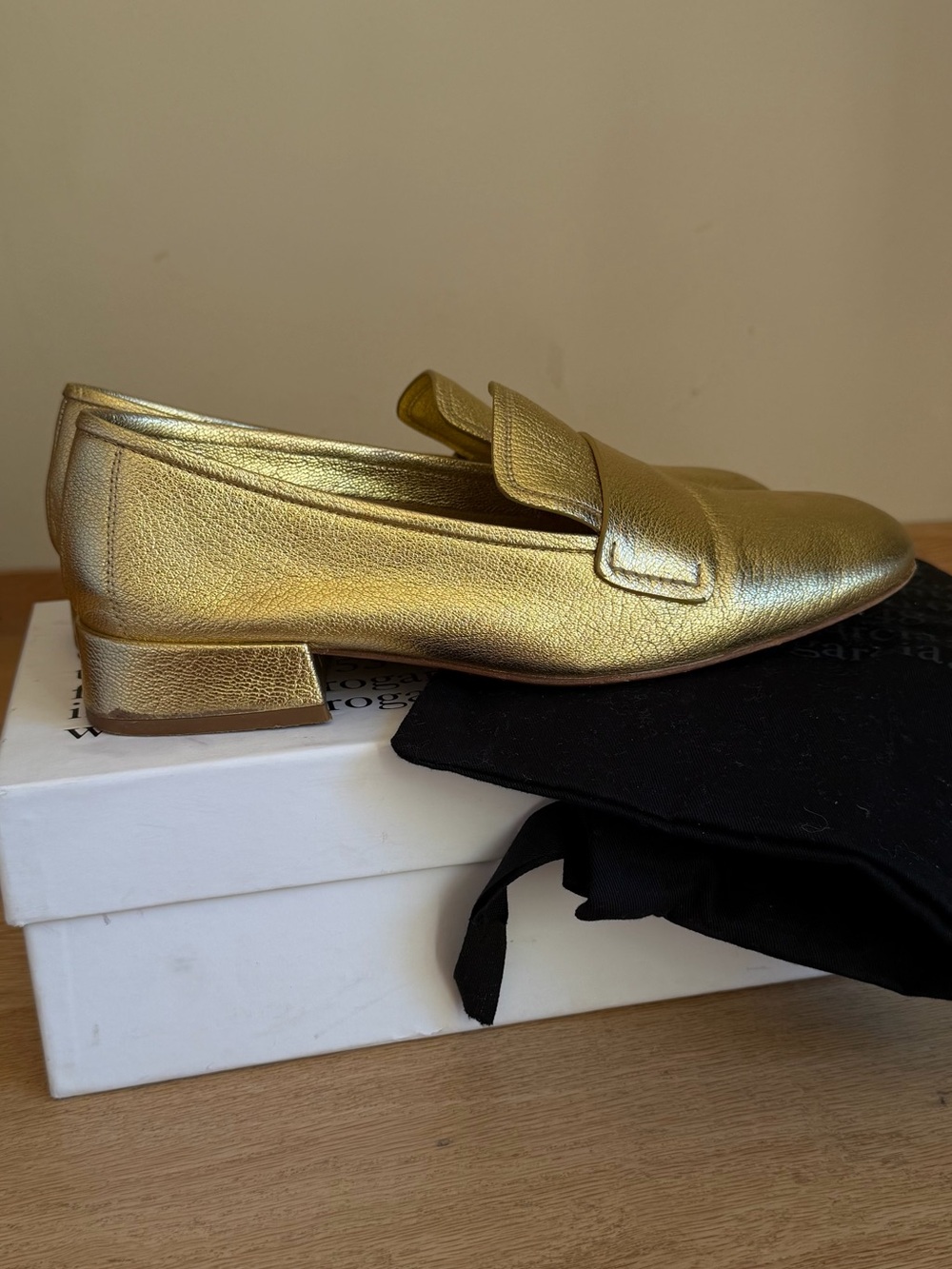 PEDRO GARCIA Gold Leather Slip-On Loafer for Women